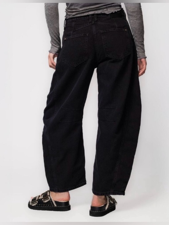 Free People 🖤 Good Luck 🍀 Barrel Jeans Black Mid Rise Size 29 - Picture 9 of 9